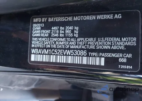 2014 BMW X1 Sdrive28I from USA, damaged, VIN WBAVM1C52EVW53086